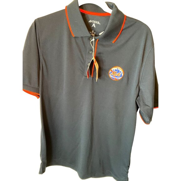 Antigua New York Mets Baseball Polo Shirt Navy w/Orange Trim Medium Style Elite‎ - Picture 1 of 4